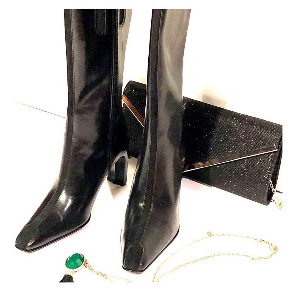 Anne Klein Chic Black Leather Heeled Boots